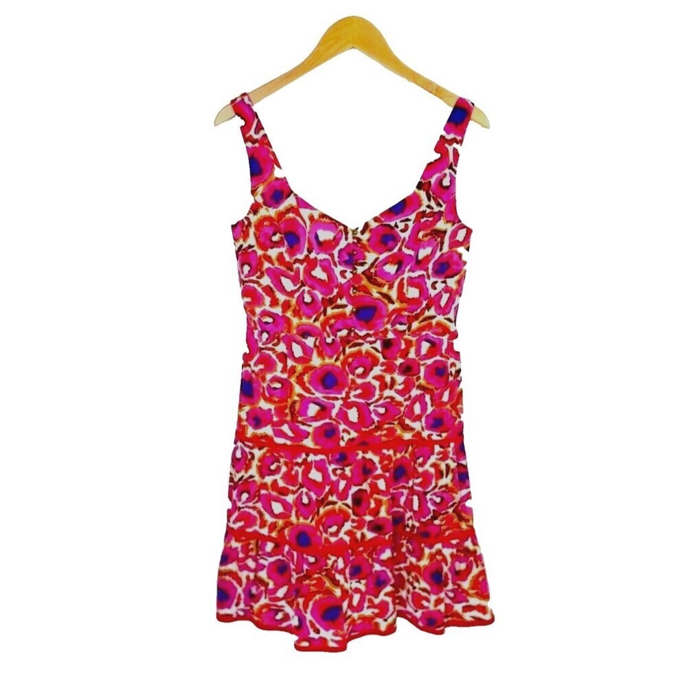Gianni Bini Vivid Floral Print Tiered Dress Sz 6 Pink Sleeveless Sundress